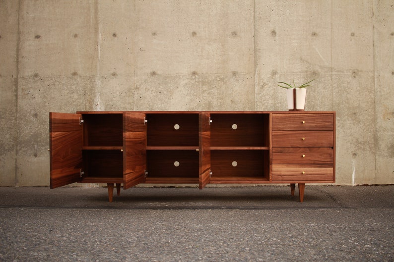 Danish Modern Console, Mid-Century Modern Credenza, Modern Sideboard, Solid Wood Sideboard Shown in Walnut image 6