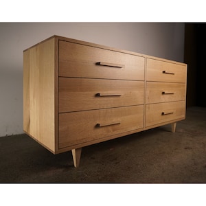 Lowboy Dresser, 6 Drawers, Mid-Century Dresser, Modern Lowboy, 6 Drawer Lowboy, Solid Hardwood Dresser Shown in White Oak image 1