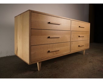 Lowboy Dresser, 6 Drawers, Mid-Century Dresser, Modern Lowboy, 6 Drawer Lowboy, Solid Hardwood Dresser (Shown in White Oak)
