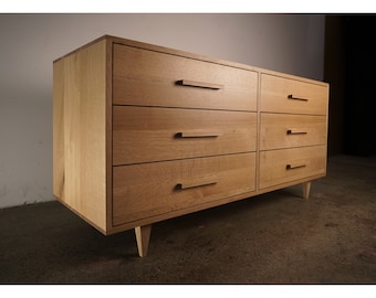 Lowboy Dresser, 6 Drawers, Handcrafted Solid Wood, Modern Design (shown in white oak)