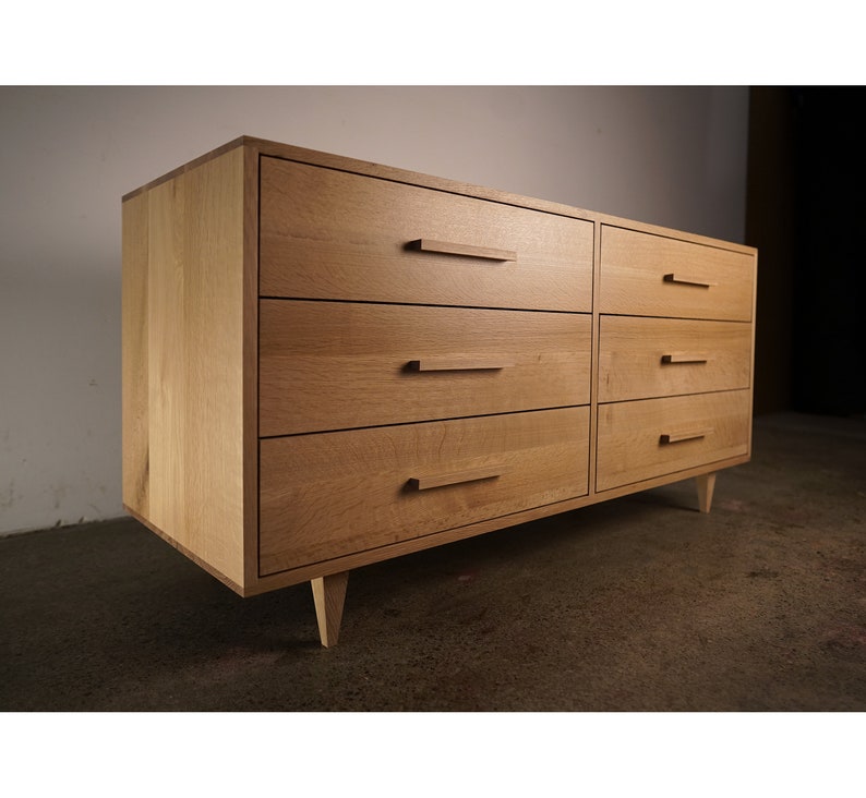 Lowboy Dresser, 6 Drawers, Mid-Century Dresser, Modern Lowboy, 6 Drawer Lowboy, Solid Hardwood Dresser Shown in White Oak image 1