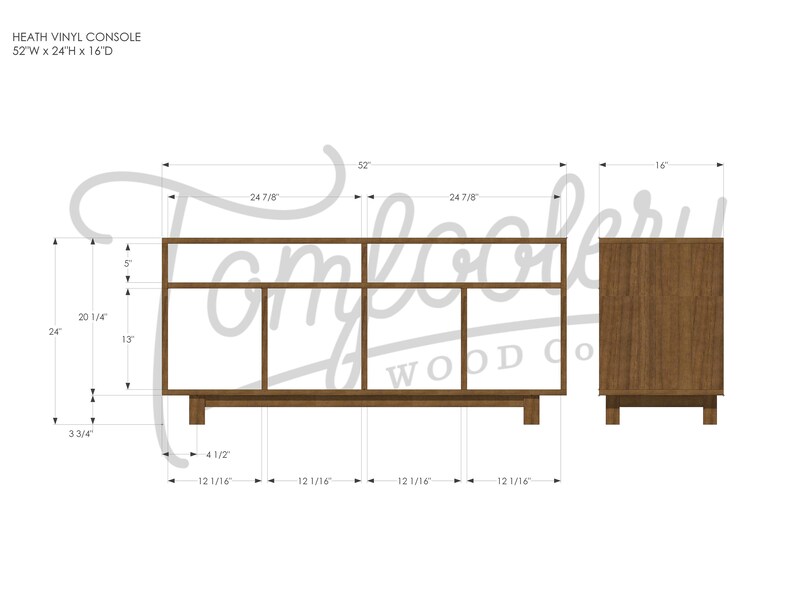 CAD design specifications for Halfstack Bookcase.  Tomfoolery Wood Co.