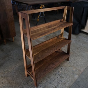 Komiss Modern Slant Bookcase, 3 Shelves, Slanted Bookshelf, Solid Hardwood Slanted Bookcase, Ladder Shelf Shown in Walnut image 3