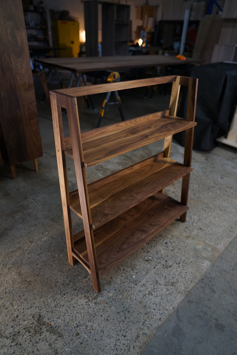 Komiss Modern Slant Bookcase, 3 Shelves, Slanted Bookshelf, Solid Hardwood Slanted Bookcase, Ladder Shelf Shown in Walnut image 3