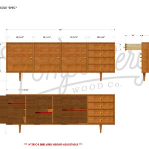 Danish Modern Console, Mid-Century Modern Credenza, Modern Sideboard, Solid Wood Sideboard Shown in Cherry image 8