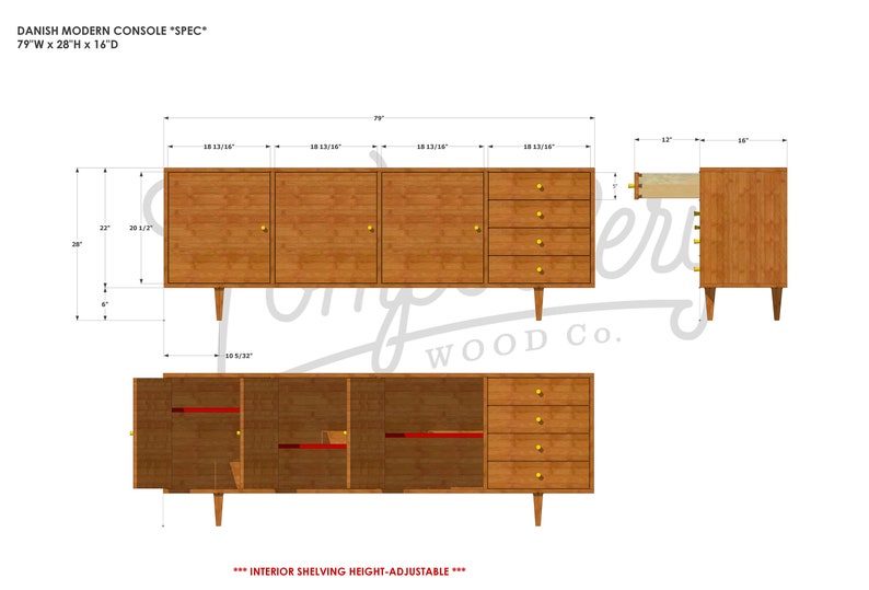 Danish Modern Console, Mid-Century Modern Credenza, Modern Sideboard, Solid Wood Sideboard Shown in Cherry image 8