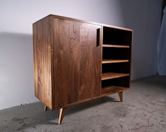 Medina Console, Mid-Century Modern LP Storage, Record Storage Credenza, Vinyl Storage Sideboard (Shown in Walnut)