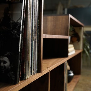 Emerson Vinyl Console, LP Storage, Modern Entertainment Storage, Modern Solid Wood Media Console, Wood Console Shown in Walnut image 5