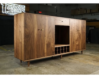Puccerella Wine Buffet, Modern Wine Cabinet, Wine Bottle Sideboard with Drawers, Wood Wine Bar (Shown in Walnut)