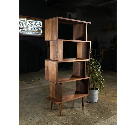 OFFSTACK Bookcase, 5-tier, Offset Bookcase, Solid Hardwood