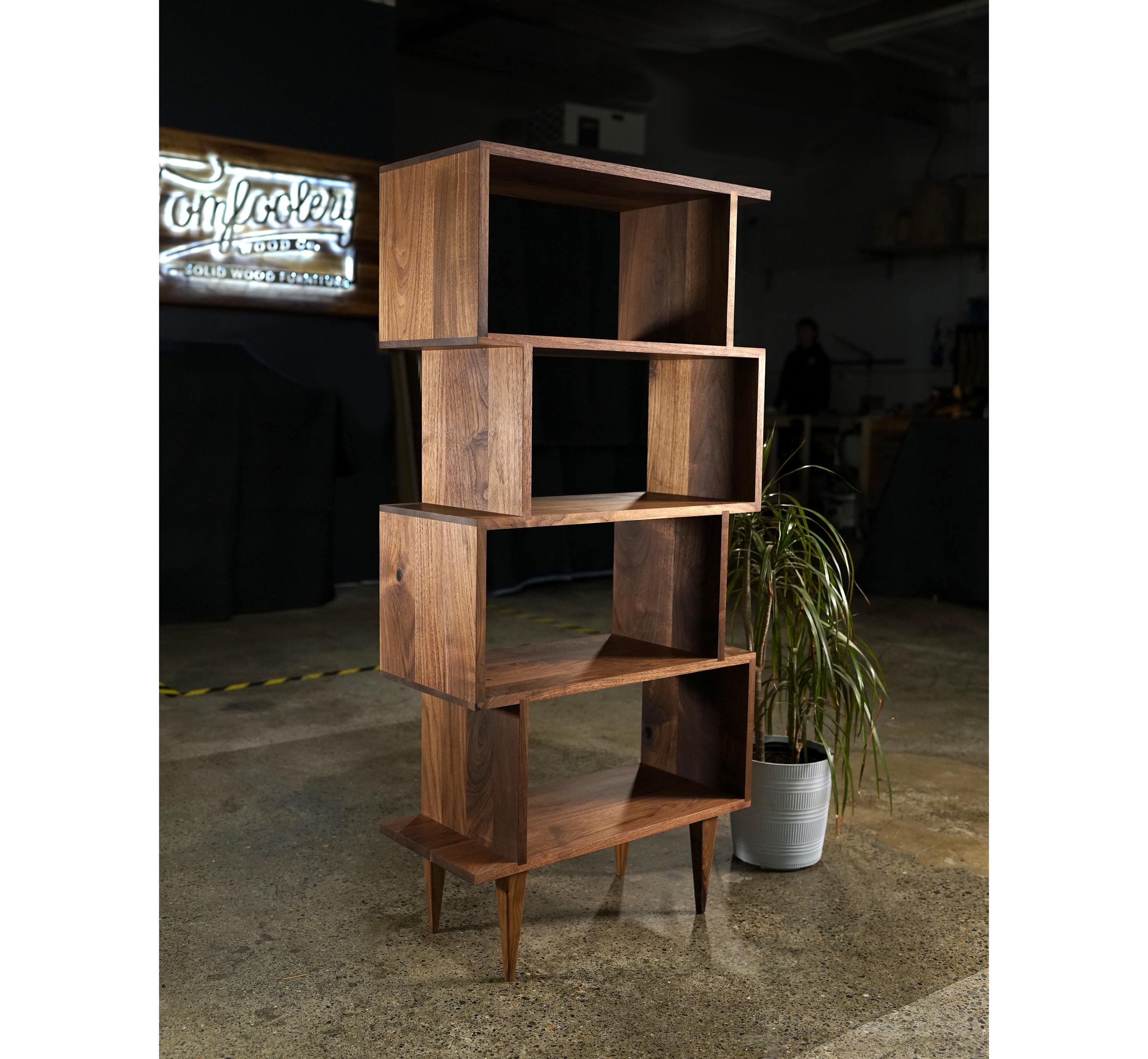 OFFSTACK Bookcase, 5-tier, Offset Bookcase, Solid Hardwood