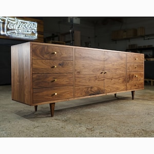 Danish Modern Console, 8 Drawer, Modern Solid Hardwood Sideboard, Modern Credenza (Shown in Walnut)