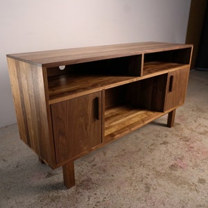 Nichols Console, Modern Media Console, Modern Storage TV Stand, Solid Hardwood Media Storage (Shown in Walnut)