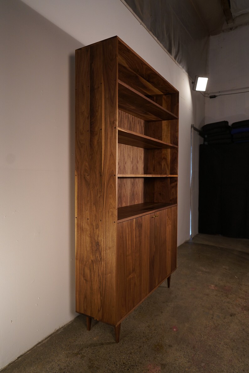 Robinson Cabinet Bookcase, Modern Bookcase, Solid wood Bookcase, Bookshelf with door cabinet shown in walnut image 3