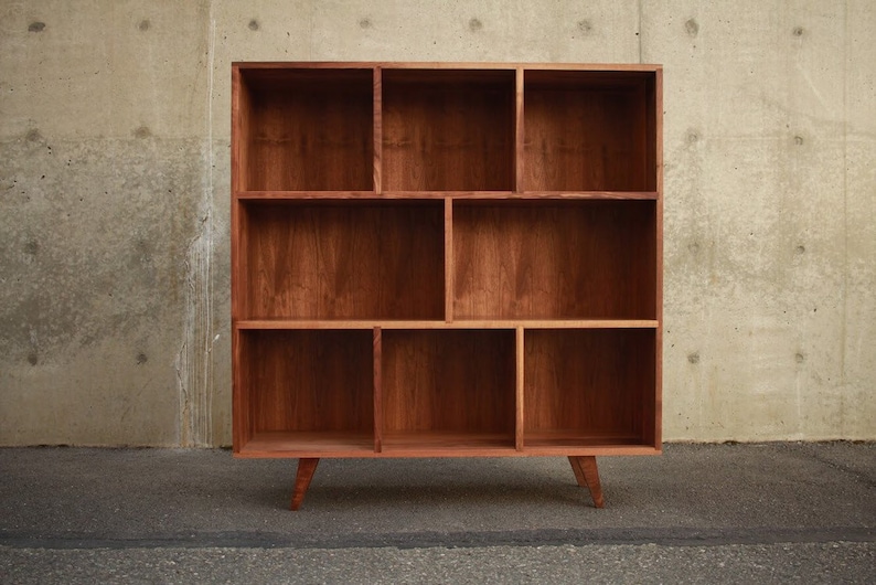 Smith Vinyl LP Console, Mid-Century Modern Bookcase, Solid Hardwood Bookshelf, PNW Made Furniture Shown in Walnut image 3
