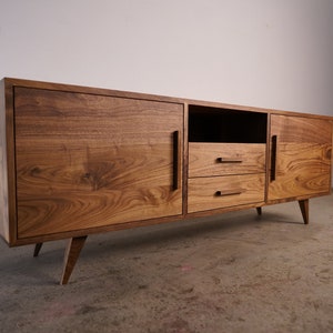 Peckham Console, 2-Drawer Center, Mid-Century Media Console, Modern Solid Wood Credenza (Shown in Walnut)