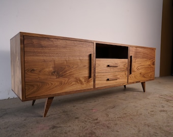 Peckham Console, 2-Drawer Center, Mid-Century Media Console, Modern Solid Wood Credenza (Shown in Walnut)