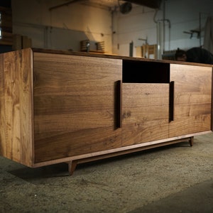 Hein Modern Console 2.0, 28 Height, 72 Wide, Mid-Century Media Console, Modern Solid Wood Credenza, Modern Sideboard Shown in Walnut image 1