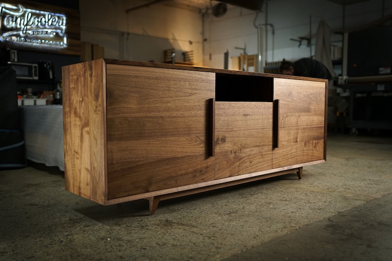 Hein Modern Console 2.0, 28 Height, 72 Wide, Mid-Century Media Console, Modern Solid Wood Credenza, Modern Sideboard Shown in Walnut image 1