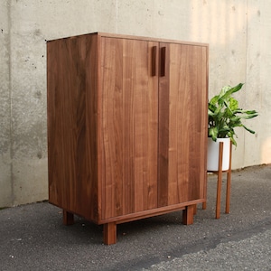 Floor Cabinet, Two Door Accent Cabinet, Modern 2 Door Cabinet, Solid Wood Cabinet with 2 Doors Shown in Walnut image 1