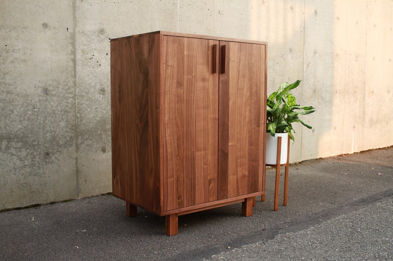 Floor Cabinet, Two Door Accent Cabinet, Modern 2 Door Cabinet, Solid Wood Cabinet with 2 Doors Shown in Walnut image 1