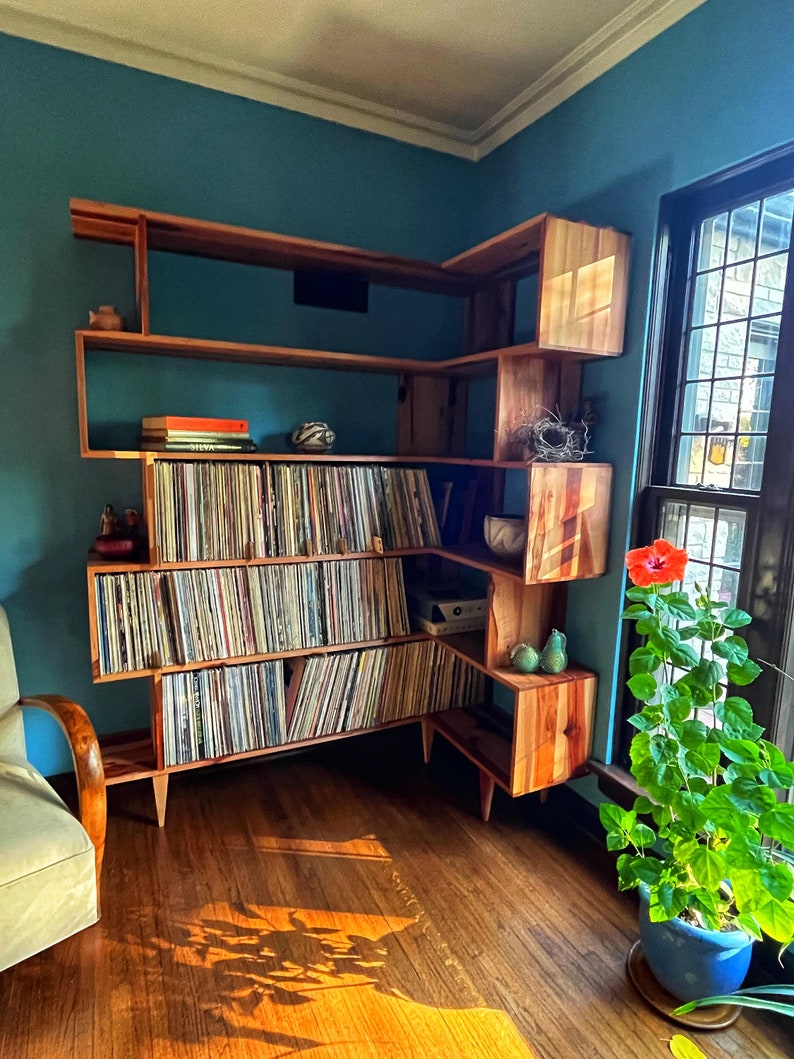 Corner Omni OFFSTACK Bookcase, Mid-Century Vinyl LP Shelf, Modern Record Storage, Geometric Shelf Shown in Myrtle image 8