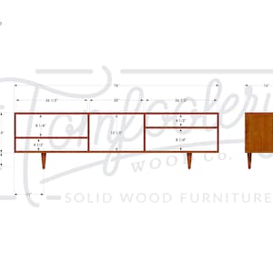 Braca Media Console, Mid Century Modern Sideboard, Solid Wood Modern Credenza, Domestic Hardwood Shown in Madrone image 8