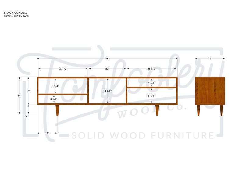 Braca Media Console, Mid Century Modern Sideboard, Solid Wood Modern Credenza, Domestic Hardwood Shown in Madrone image 8