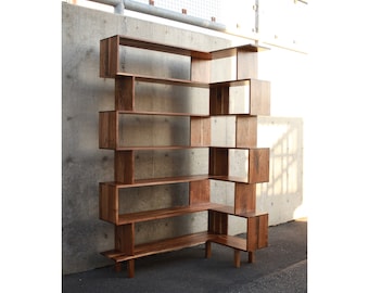 Corner Omni OFFSTACK Bookcase, Mid-Century Vinyl LP Shelf, Modern Record Storage, Geometric Shelf (Shown in Walnut)