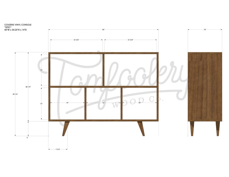 Couzens Vinyl LP Console, 45W, Bookcase, LP Console, Modern Vinyl Storage, Vinyl Record Storage Shown in Maple image 6