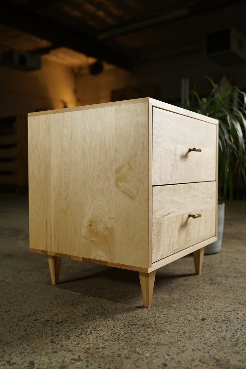 Master Nightstand, 2 Drawers, Solid Hardwood Modern Side Table Shown in Maple image 3