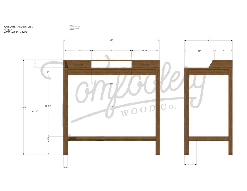Gordon Standing Desk, Modern Standing Desk, Solid Hardwood Standing Desk, Wood Standing Desk Shown in Walnut image 8