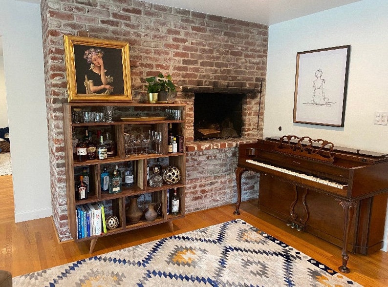 Lopez Vinyl Console, Mid Century Record Storage, Customizable Vinyl Storage, Solid Wood LP Shelf Shown in Walnut image 8