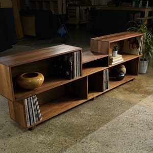 Emerson Vinyl Console, LP Storage, Modern Entertainment Storage, Modern Solid Wood Media Console, Wood Console Shown in Walnut image 2