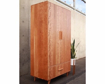 Modern Wardrobe Armoire, Mid Century Armoire, Modern Wardrobe, Solid Hardwood Wardrobe (Shown in Cherry)