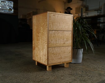 Mueller bijzettafeltje, 3 laden, handgemaakt massief hout, printerstandaard (weergegeven in gekruld kers)