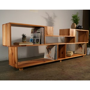Emerson Vinyl Console, LP Storage, Modern Entertainment Storage, Modern Solid Wood Media Console, Wood Console (Shown in Madrone)
