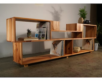 Emerson Vinyl Console, LP Storage, Modern Entertainment Storage, Modern Solid Wood Media Console, Wood Console (Shown in Madrone)