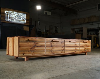 Clarkson Drawer Bench, 86"W, Modern Entryway Bench, Drawer Bench, Storage Bench, Solid Wood (Shown in Madrone)