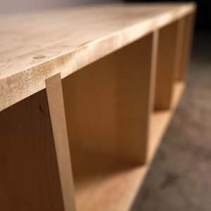 Solid maple storage bench. Warner Bench.  Handcrafted furniture by Tomfoolery Wood Co.