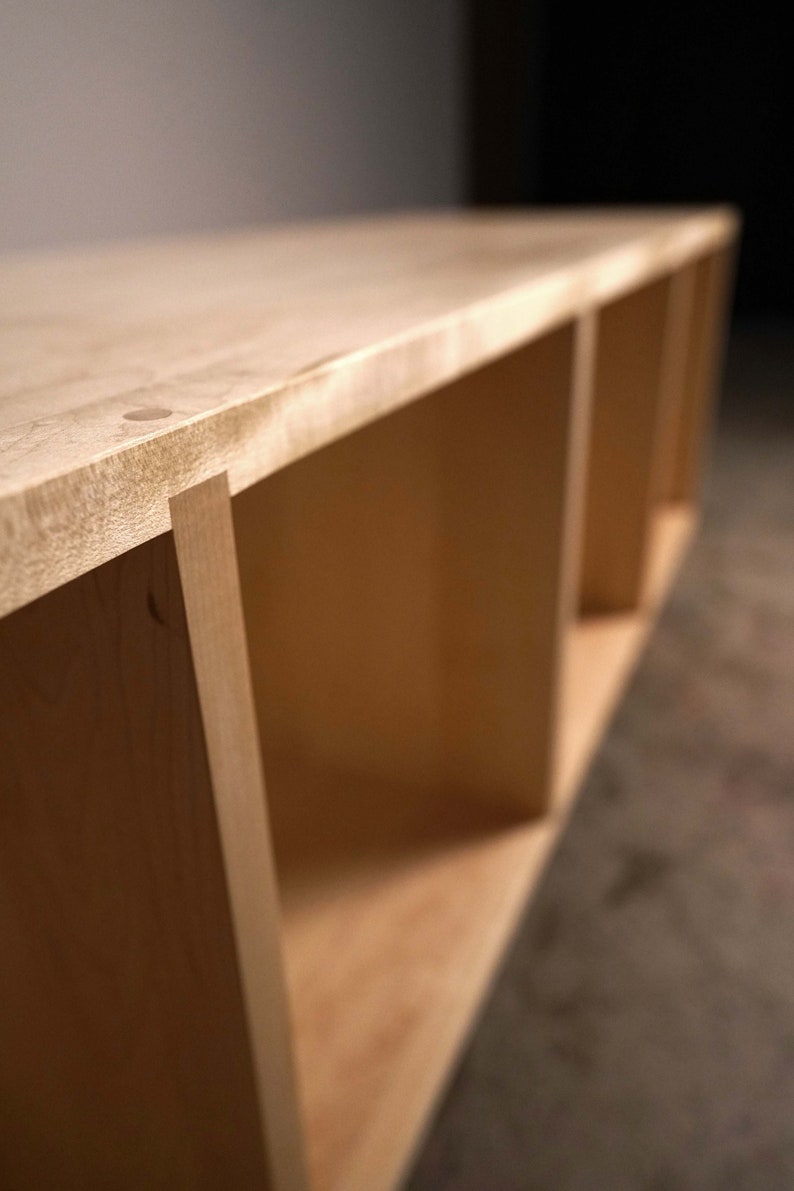 Solid maple storage bench. Warner Bench.  Handcrafted furniture by Tomfoolery Wood Co.