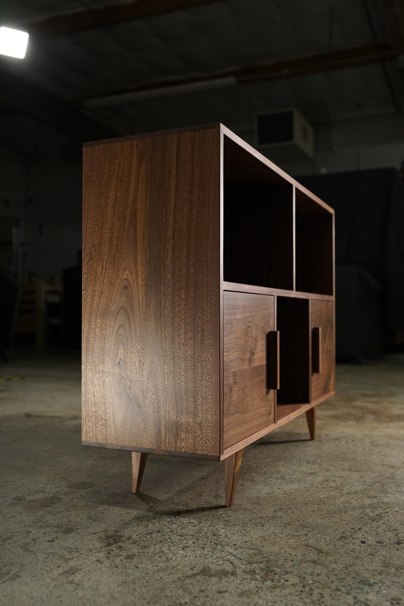 Couzens Vinyl LP Console, 2 Door, 45W, Bookcase, Vinyl Storage, Modern, Record Player Console Shown in Walnut image 3