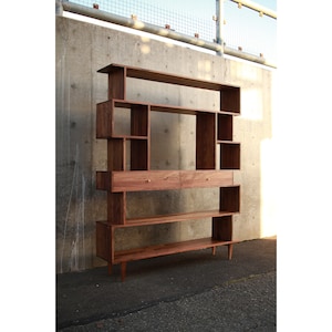 Arden Offstack Bookcase, 68&quot;W, Handcrafted Solid Wood, Customizable Design (shown in walnut)
