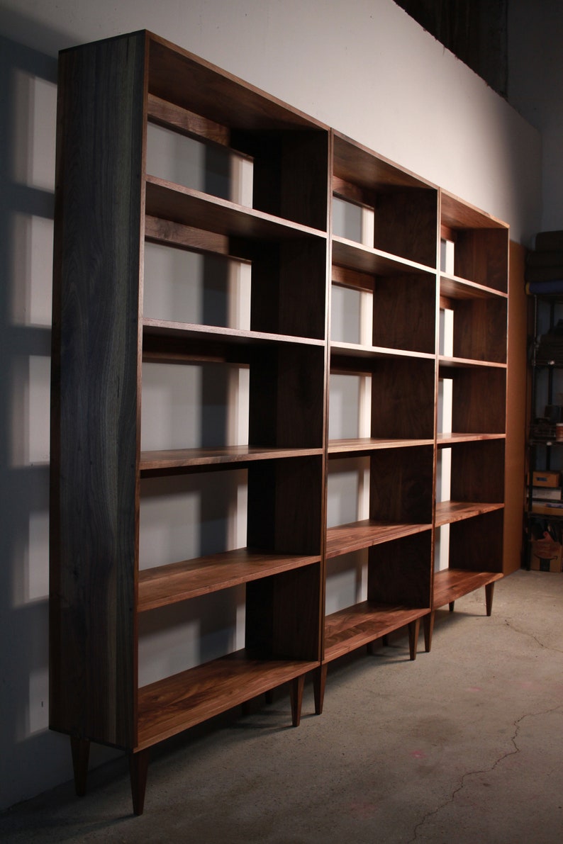 Rascoff Bookcase, Mid-Century Bookshelf, Hardwood Modern Bookcase, Mid Century Bookcase Wall Unit Shown in Walnut image 5