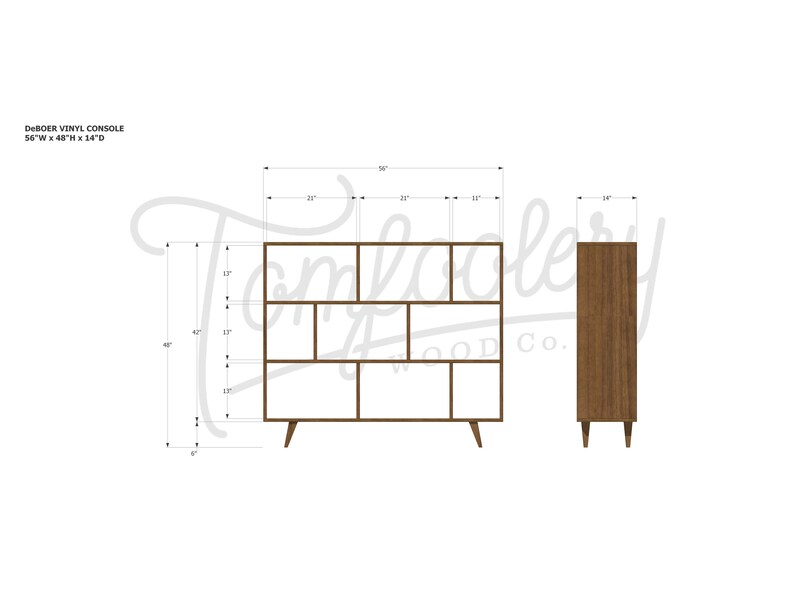 DeBoer Vinyl-Konsole, handgefertigte LP-Aufbewahrung aus Massivholz, anpassbares Design (Abbildung zeigt Nussbaum) Bild 9