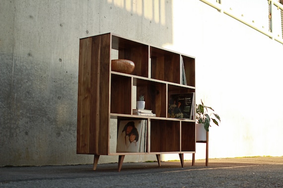 DeBoer Vinyl Console, Handcrafted Solid Wood LP Storage, Customizable Design (shown in walnut)