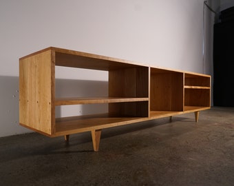 Braca Media Console, Mid Century Modern Sideboard, Solid Wood Modern Credenza, Domestic Hardwood (Shown in Madrone)