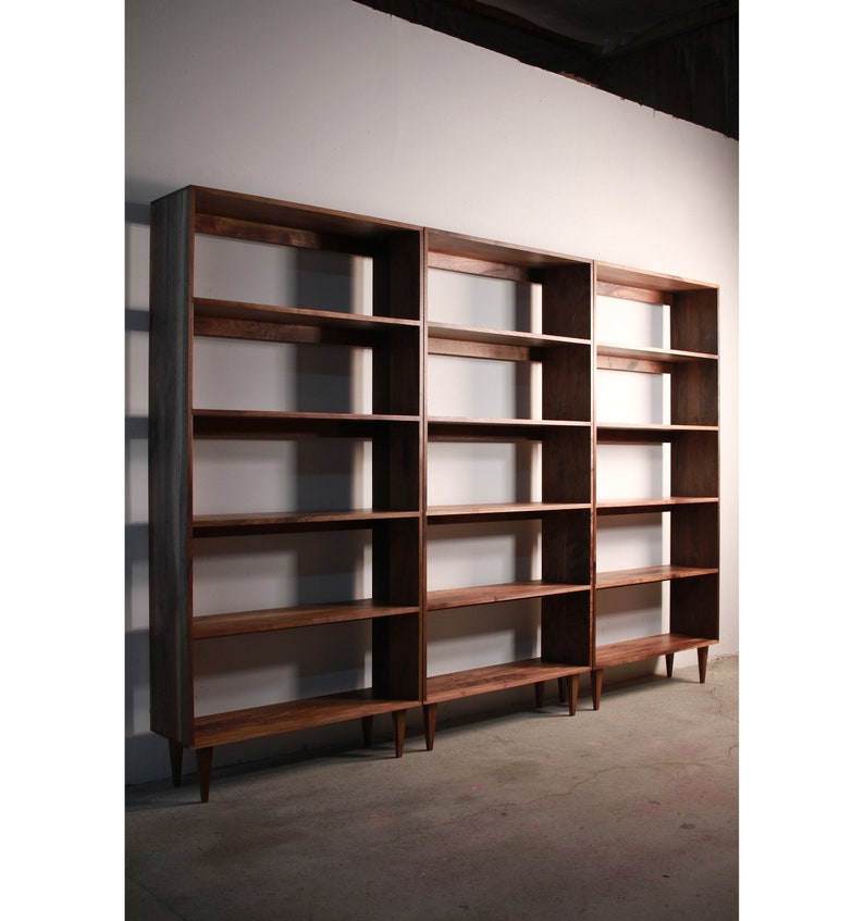 Rascoff Bookcase, Mid-Century Bookshelf, Hardwood Modern Bookcase, Mid Century Bookcase Wall Unit Shown in Walnut image 1