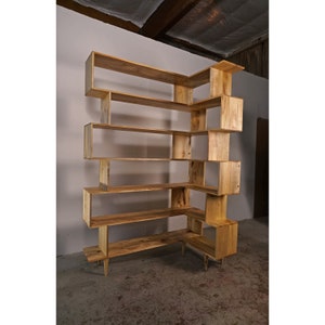 Corner Omni OFFSTACK Bookcase, Mid-Century Vinyl LP Shelf, Modern Record Storage, Geometric Shelf Shown in Myrtle image 1