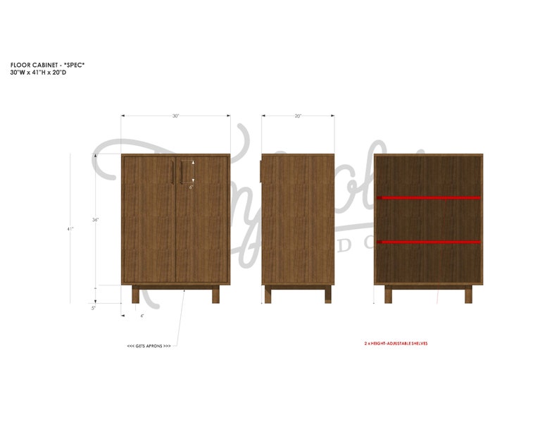 Floor Cabinet, Two Door Accent Cabinet, Modern 2 Door Cabinet, Solid Wood Cabinet with 2 Doors Shown in Walnut image 7